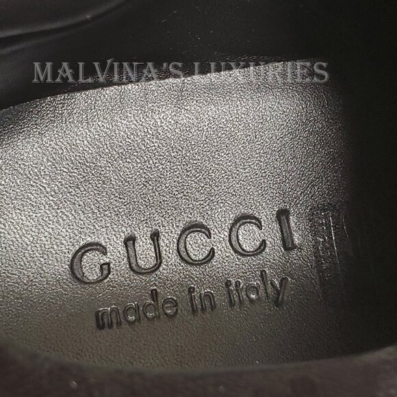 GUCCI SNEAKERS MENS RHYTON BLACK GG SUPREME BROWN LEATHER SHOES sz 8 8.5 - Picture 14 of 16